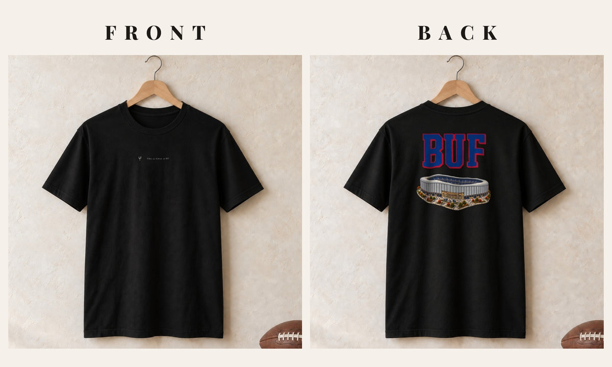 Tee + Logo Front · Black · front and back · Buffalo Home Field Advantage tee in black