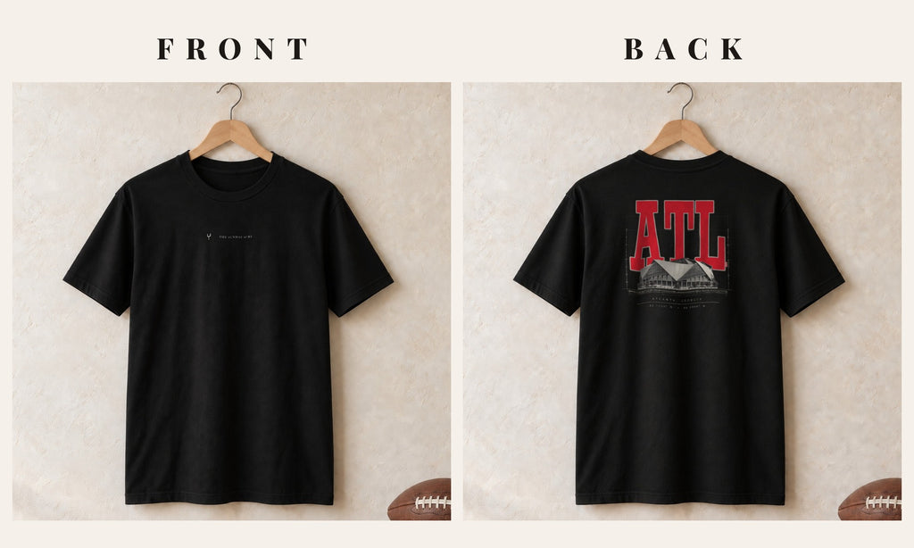 Tee + Logo Front · Black · front and back · Atlanta Blueprint City tee in black
