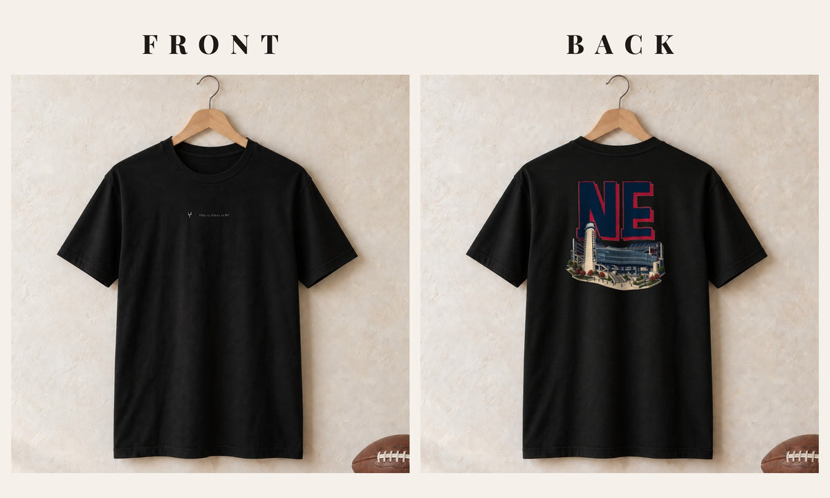 Tee + Logo Front · Black · front and back · New England Home Field Advantage tee in black