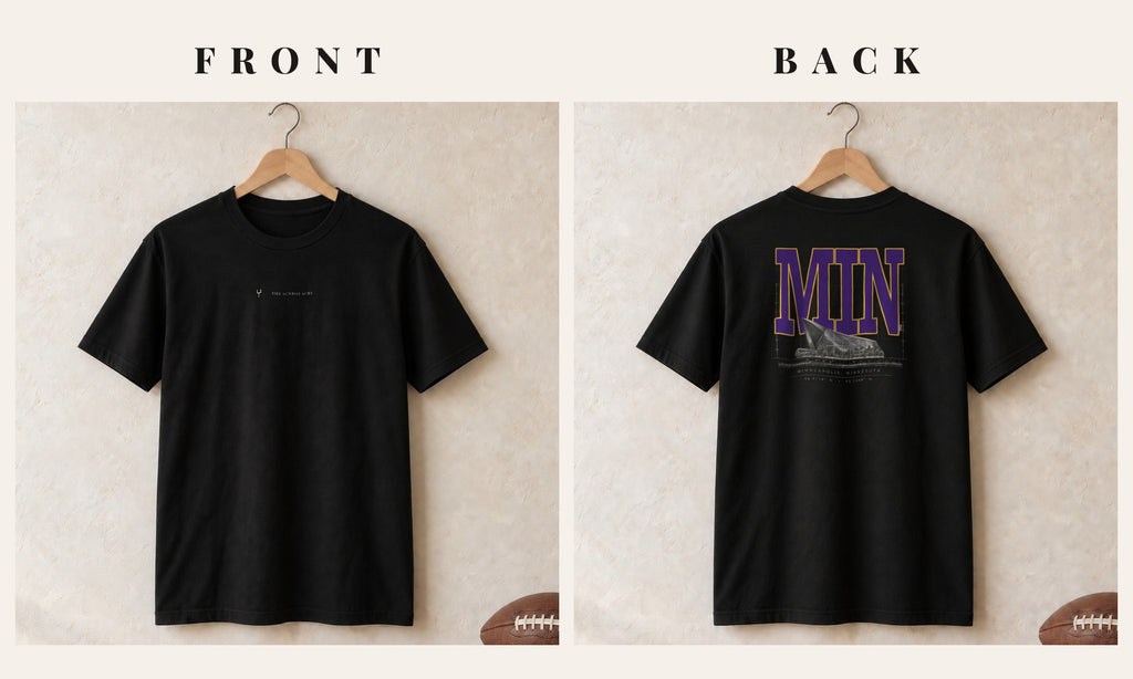 Tee + Logo Front · Black · front and back · Minnesota Blueprint City tee in black
