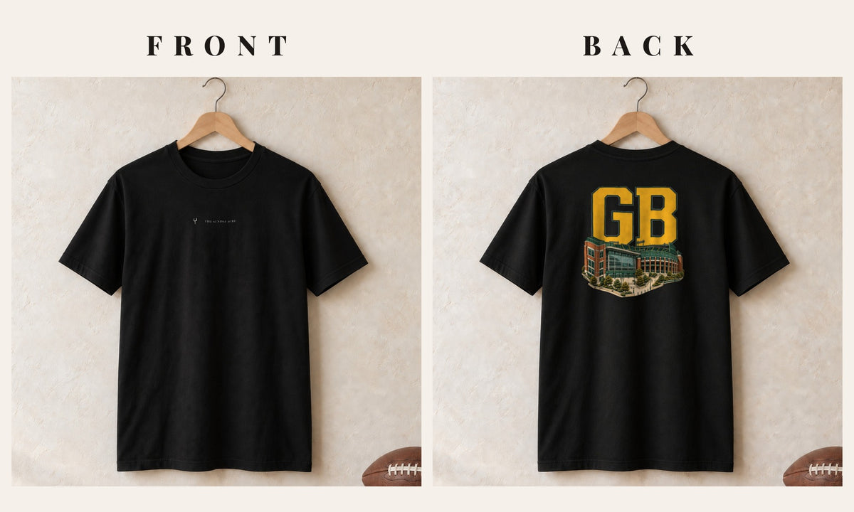 Tee + Logo Front · Black · front and back · Green Bay Home Field Advantage tee in black