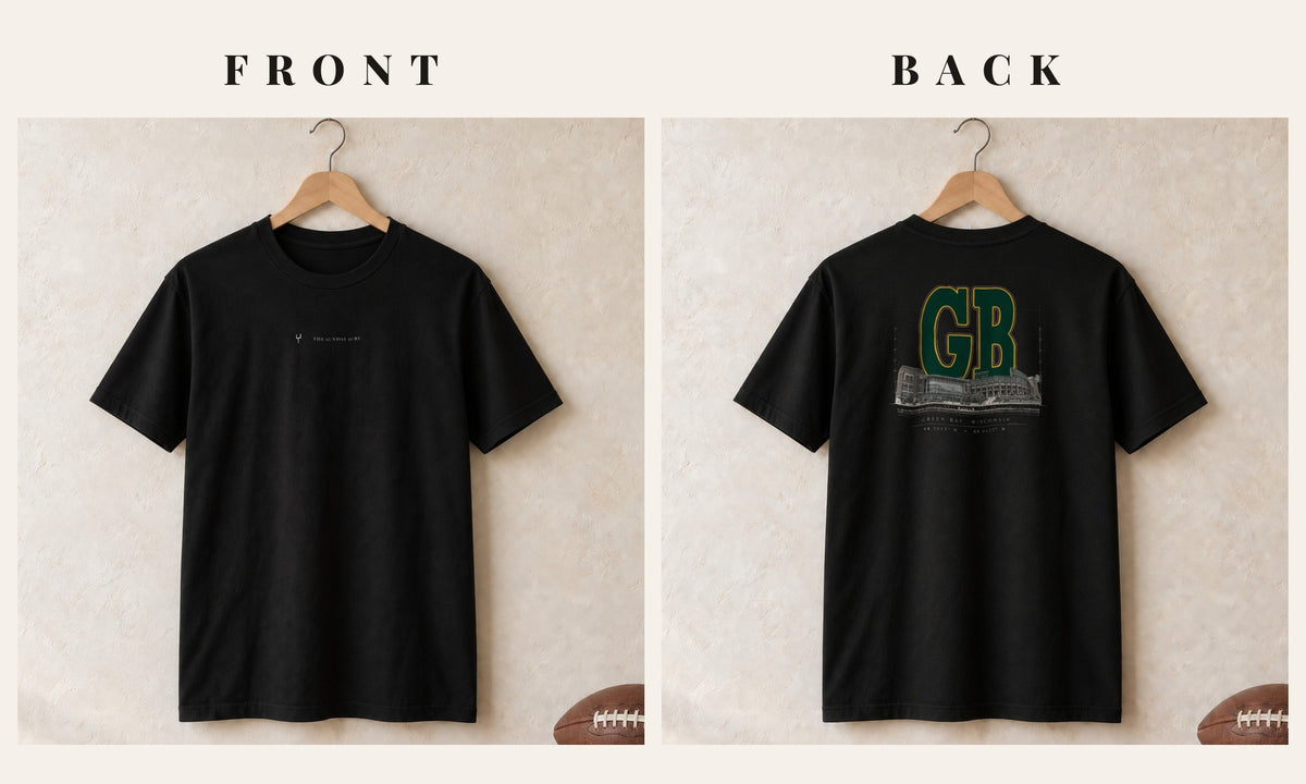 Tee + Logo Front · Black · front and back · Green Bay Blueprint City tee in black