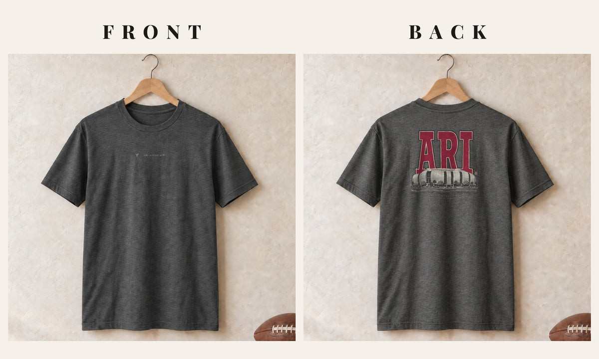 Tee + Logo Front · Dark Heather · front and back · Arizona Blueprint City tee in dark heather