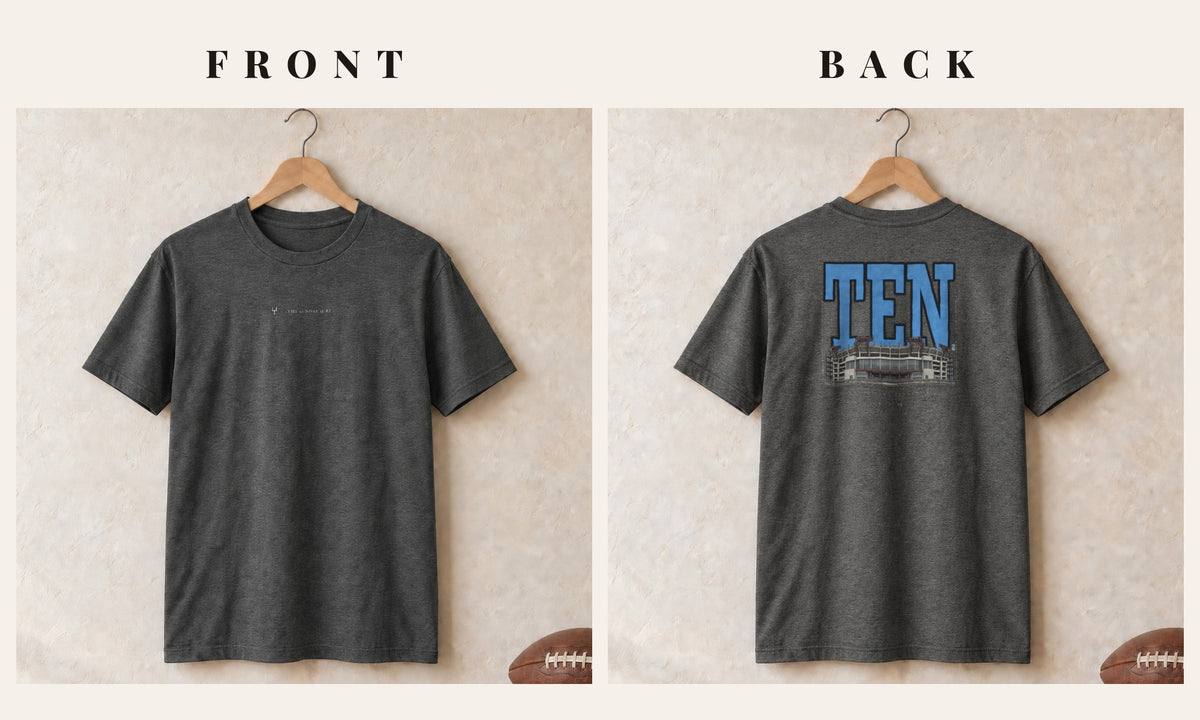 Tee + Logo Front · Dark Heather · front and back · Tennessee Blueprint City tee in dark heather