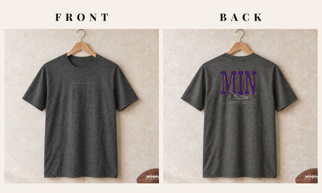 Tee + Logo Front · Dark Heather · front and back · Minnesota Blueprint City tee in dark heather