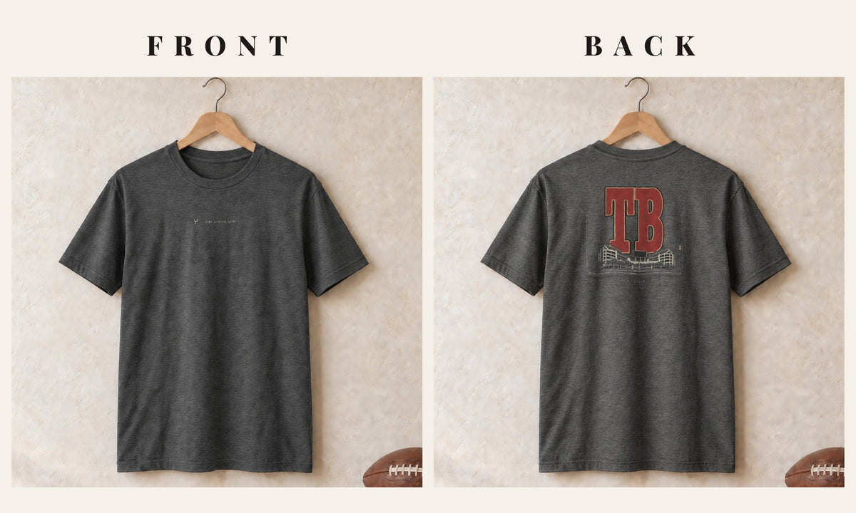 Tee + Logo Front · Dark Heather · front and back · Tampa Bay Blueprint City tee in dark heather