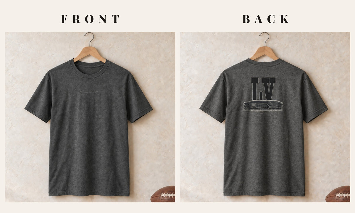 Tee + Logo Front · Dark Heather · front and back · Las Vegas Blueprint City tee in dark heather