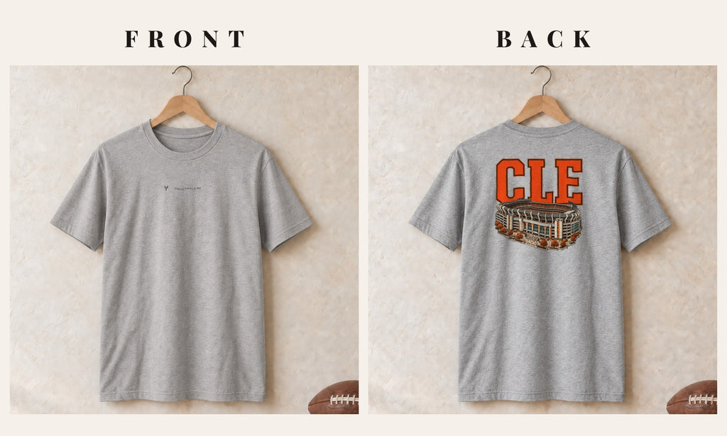 Tee + Logo Front · Sport Grey · front and back · Cleveland Home Field Advantage tee in sport grey