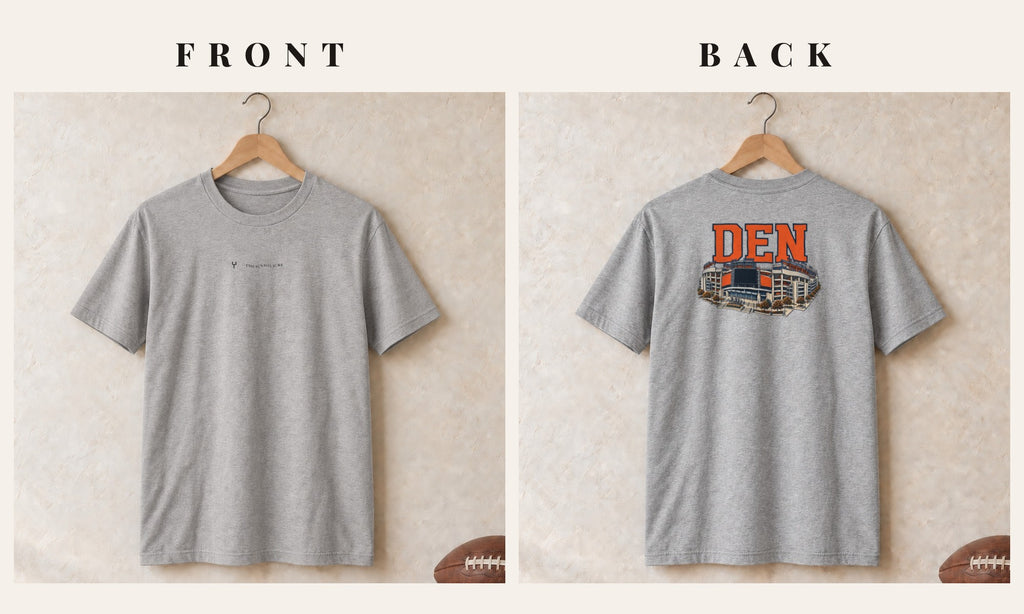 Tee + Logo Front · Sport Grey · front and back · Denver Home Field Advantage tee in sport grey