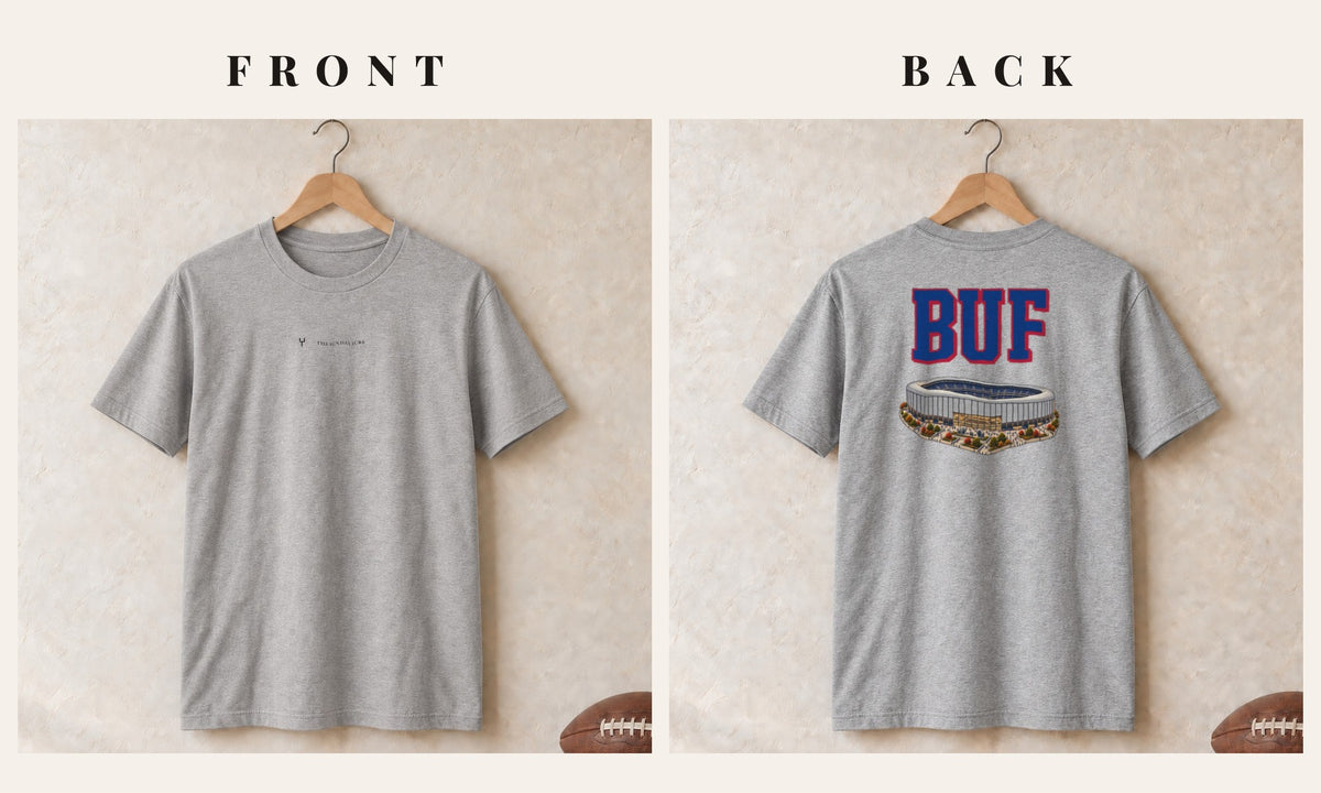 Tee + Logo Front · Sport Grey · front and back · Buffalo Home Field Advantage tee in sport grey