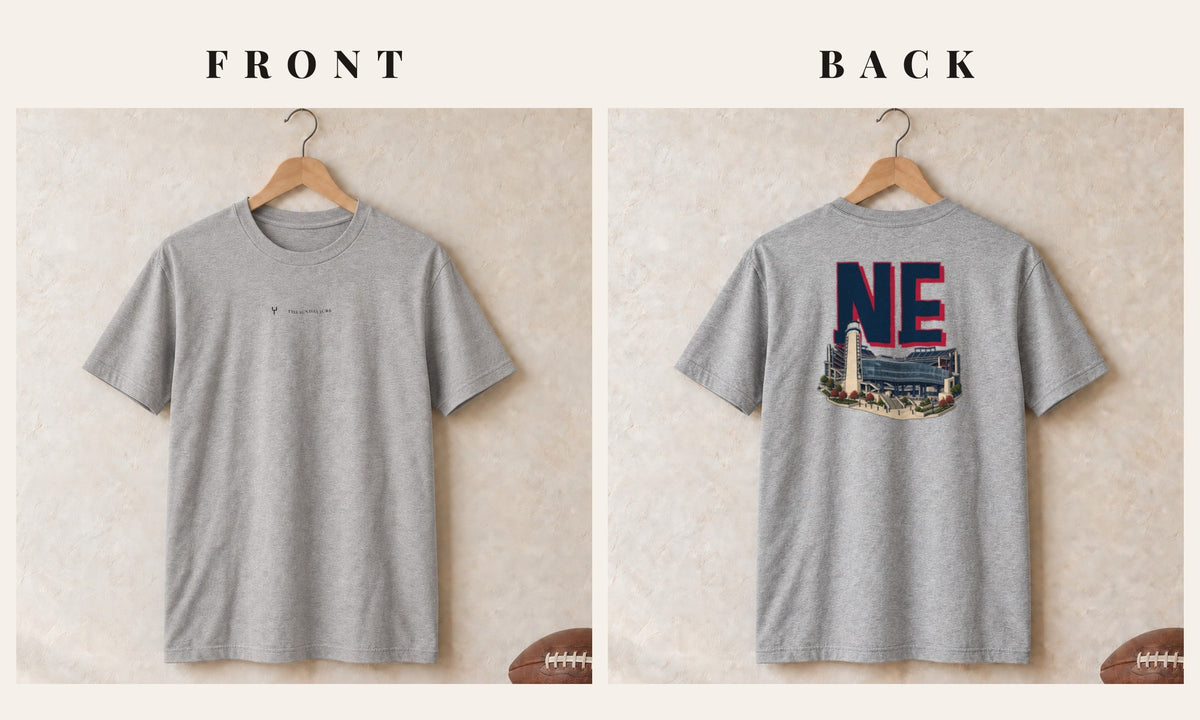 Tee + Logo Front · Sport Grey · front and back · New England Home Field Advantage tee in sport grey