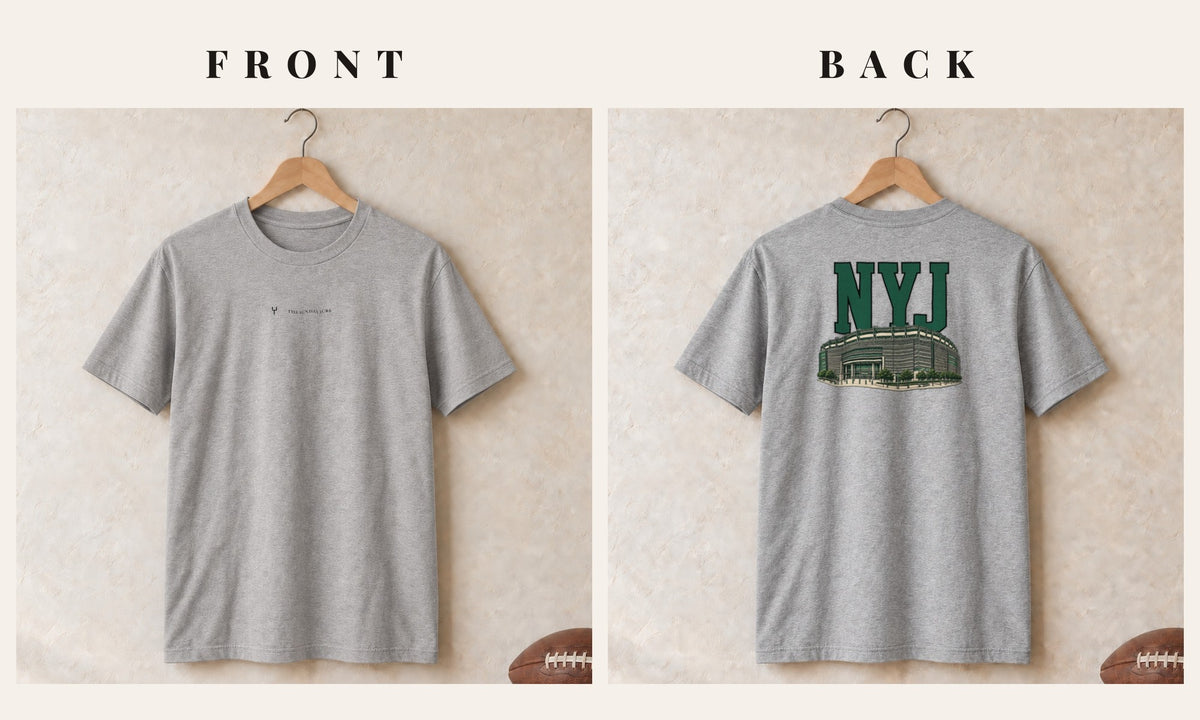 Tee + Logo Front · Sport Grey · front and back · New York Green Home Field Advantage tee in sport grey