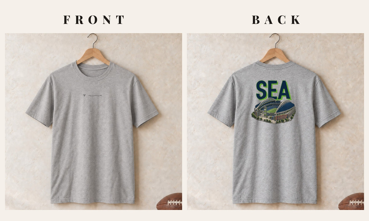Tee + Logo Front · Sport Grey · front and back · Seattle Home Field Advantage tee in sport grey