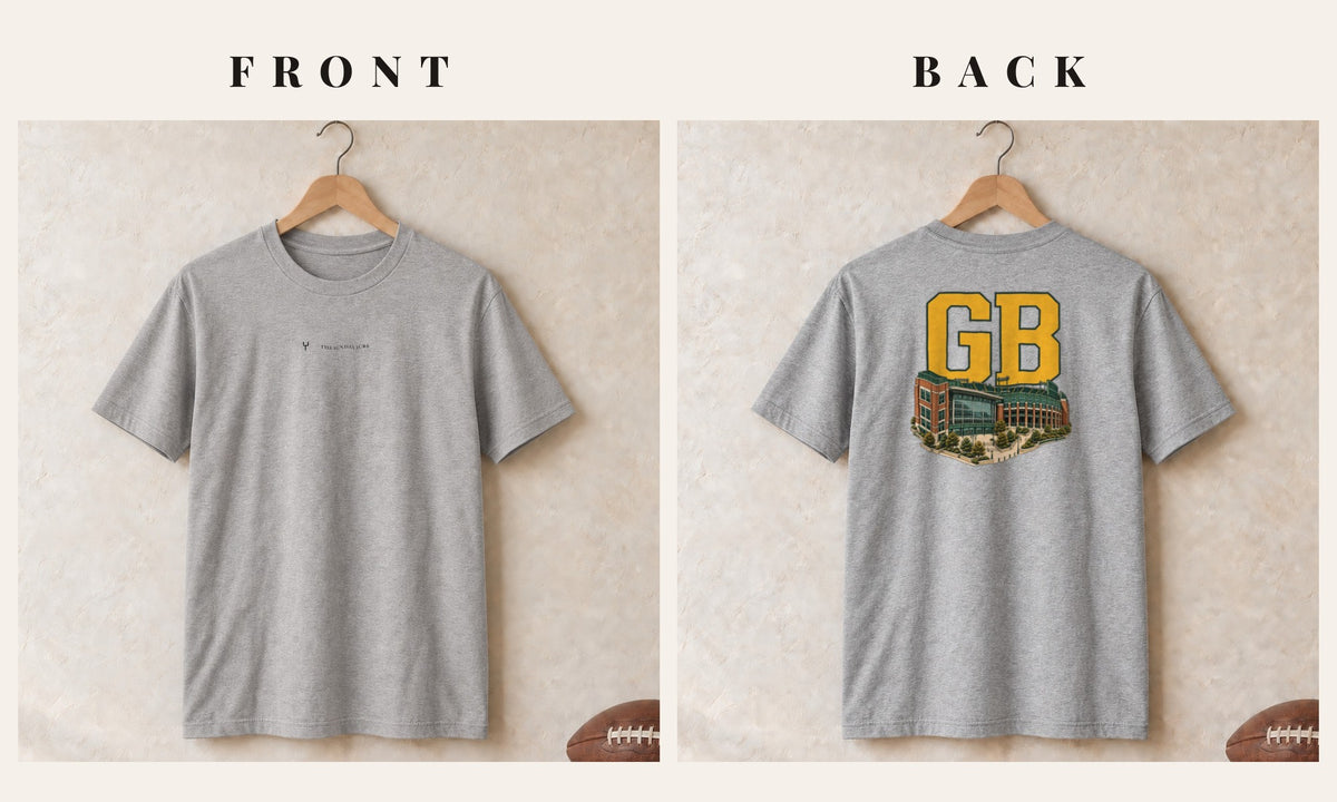 Tee + Logo Front · Sport Grey · front and back · Green Bay Home Field Advantage tee in sport grey