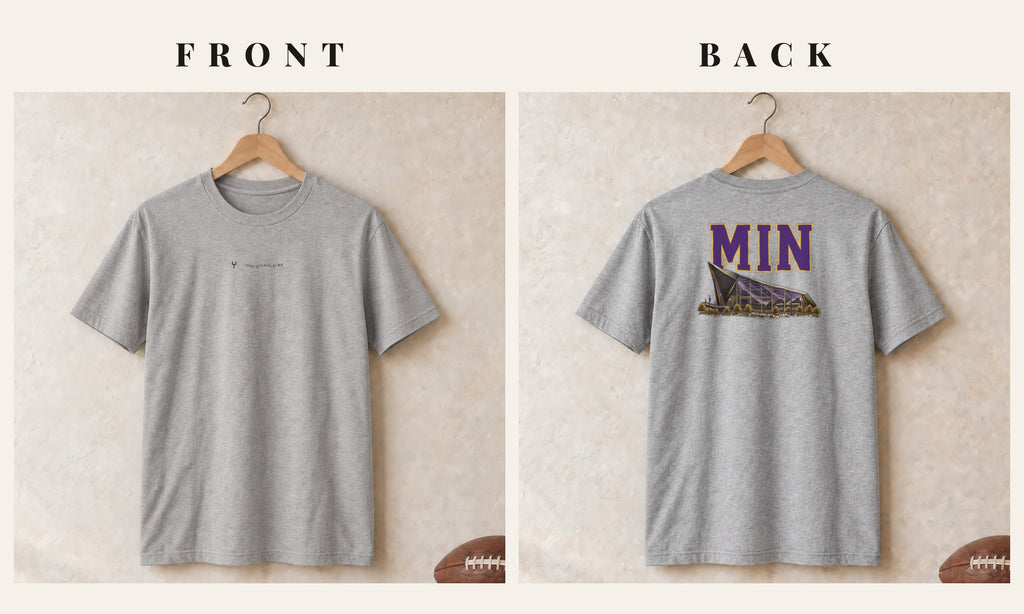 Tee + Logo Front · Sport Grey · front and back · Minnesota Home Field Advantage tee in sport grey
