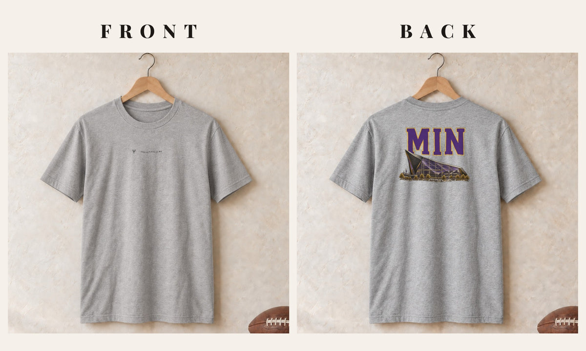 Tee + Logo Front · Sport Grey · front and back · Minnesota Home Field Advantage tee in sport grey