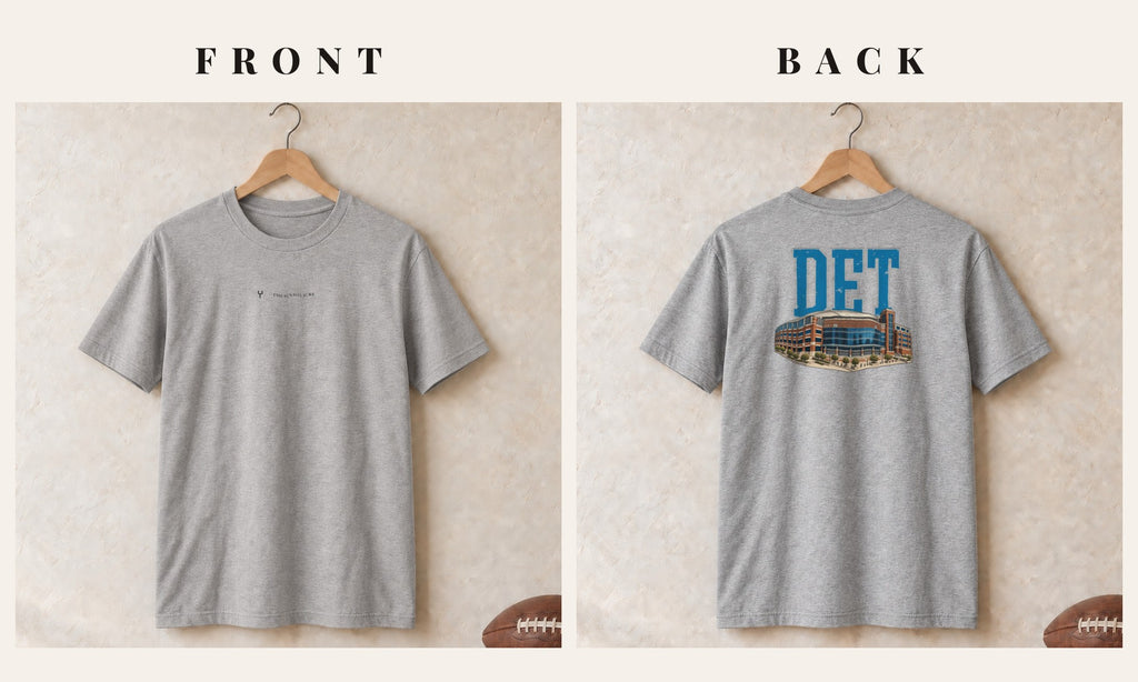 Tee + Logo Front · Sport Grey · front and back · Detroit Home Field Advantage tee in sport grey