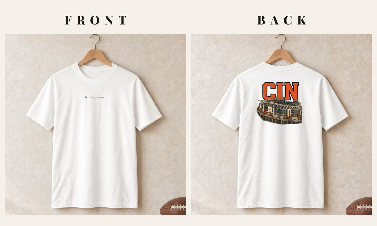 Tee + Logo Front · White · front and back · Cincinnati Home Field Advantage tee in white