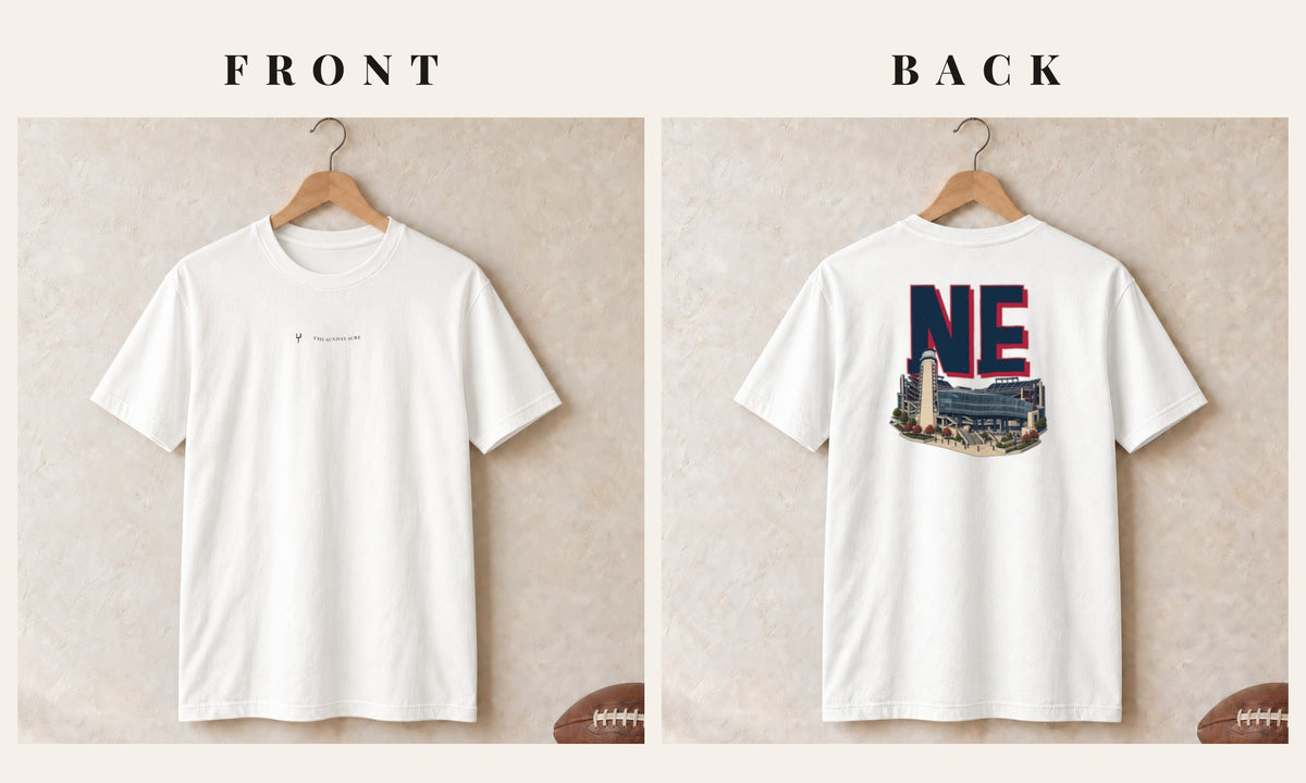 Tee + Logo Front · White · front and back · New England Home Field Advantage tee in white