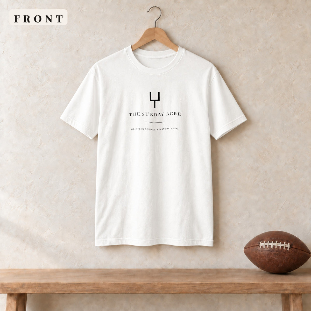 Tee · White · front · The Sunday Acre Gridiron Rooted tee in white