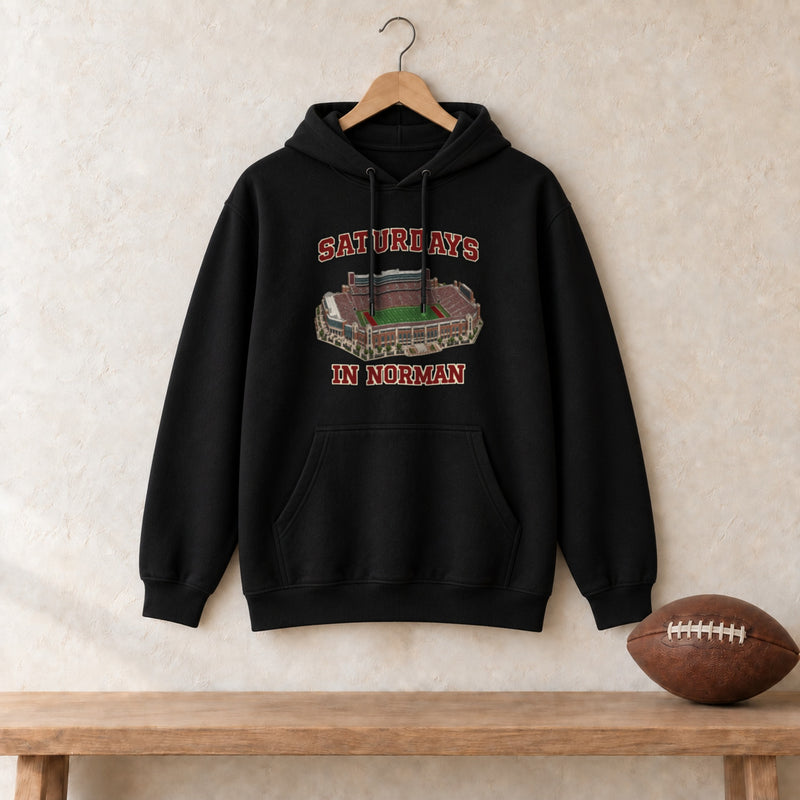 Color Black, Saturdays in Norman Unisex Heavy Blend Hoodie in black
