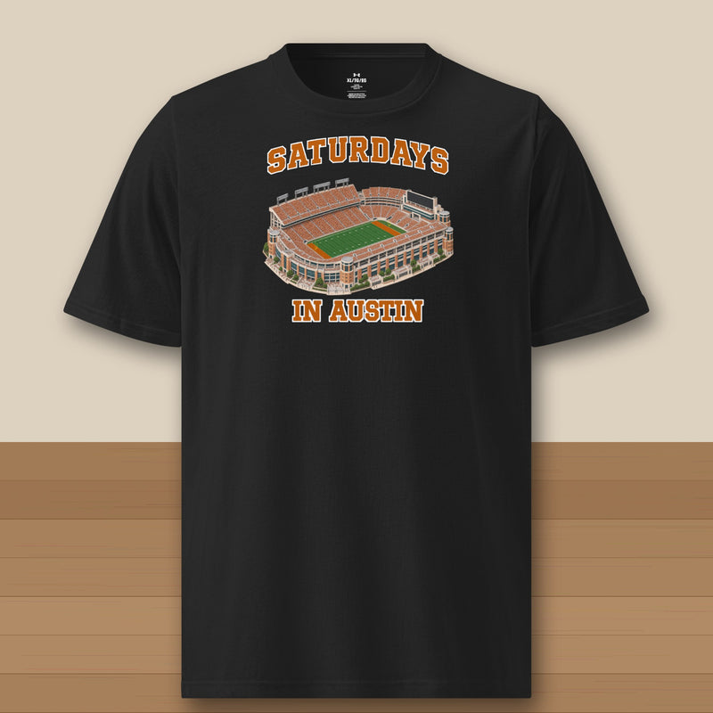 Color Black, Saturdays in Austin Under Armour Athletic Tee in black