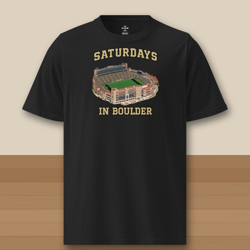Color Black, Saturdays in Boulder Under Armour Athletic Tee in black