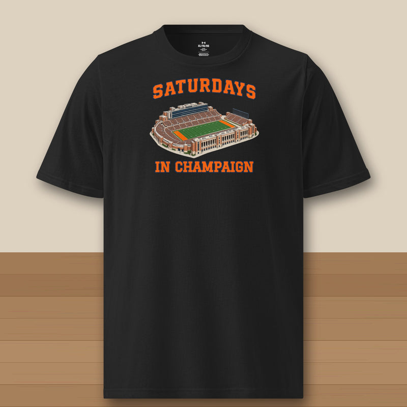 Color Black, Saturdays in Champaign Under Armour Athletic Tee in black