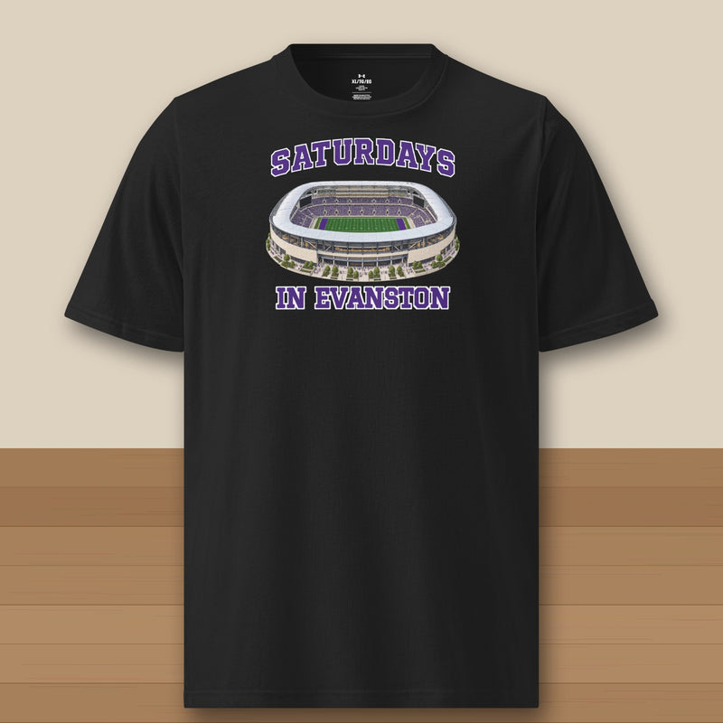 Color Black, Saturdays in Evanston Under Armour Athletic Tee in black