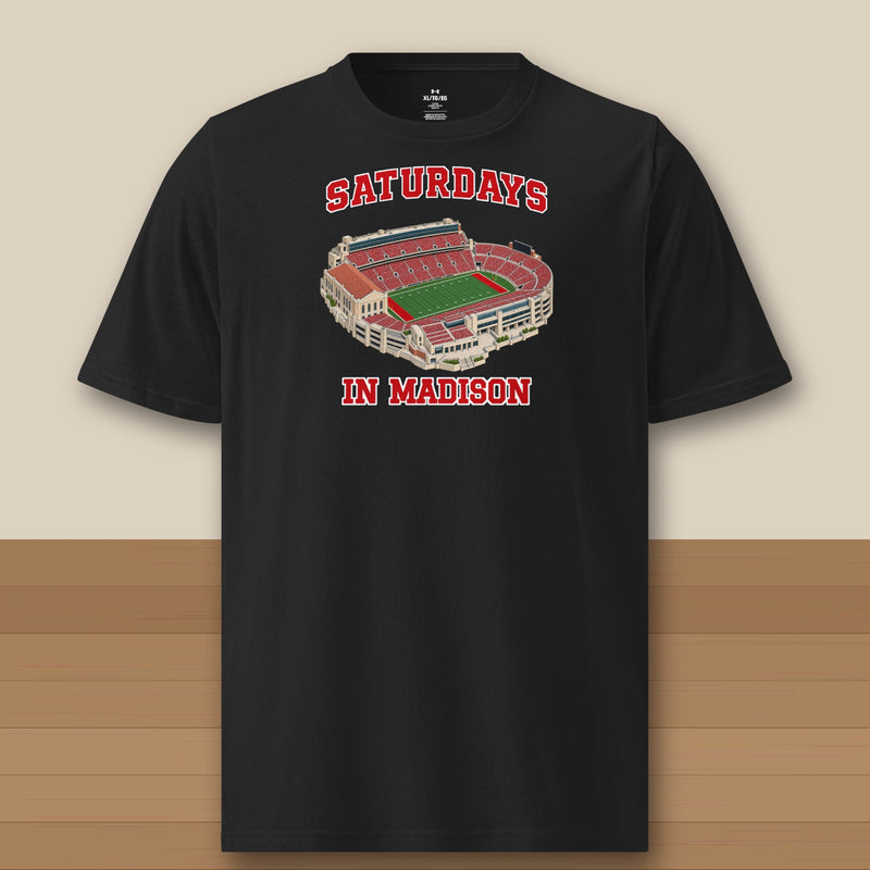 Color Black, Saturdays in Madison Under Armour Athletic Tee in black
