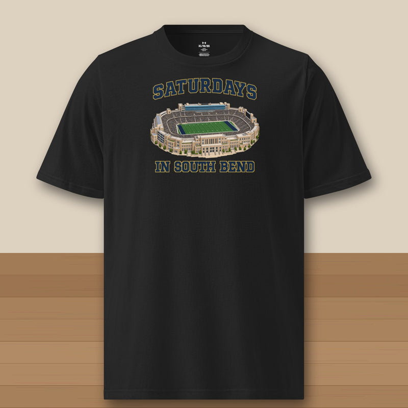 Color Black, Saturdays in South Bend Under Armour Athletic Tee in black