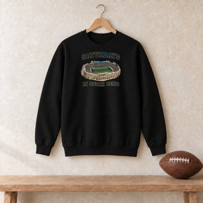 Color Black, Saturdays in South Bend Unisex Crew Neck Sweatshirt in black