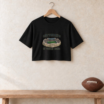 Color Black, Saturdays in South Bend Women's Crop Top in black