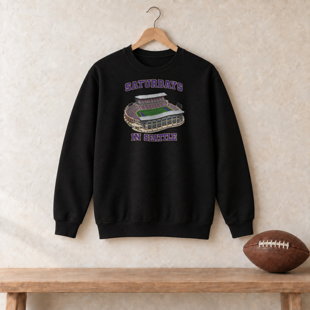 Color Black, Saturdays in Seattle Unisex Crew Neck Sweatshirt in black