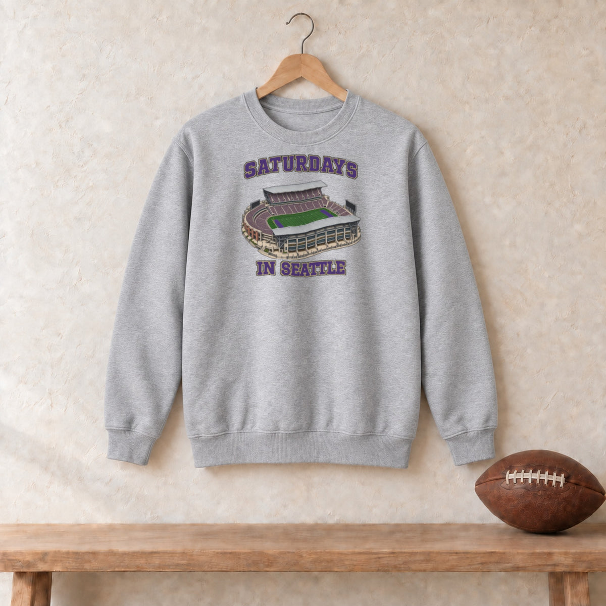 Color Sport Grey, Saturdays in Seattle Unisex Crew Neck Sweatshirt in sport grey