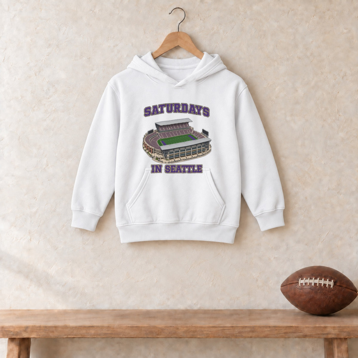 Color White, Saturdays in Seattle Youth Heavy Blend Hoodie in white