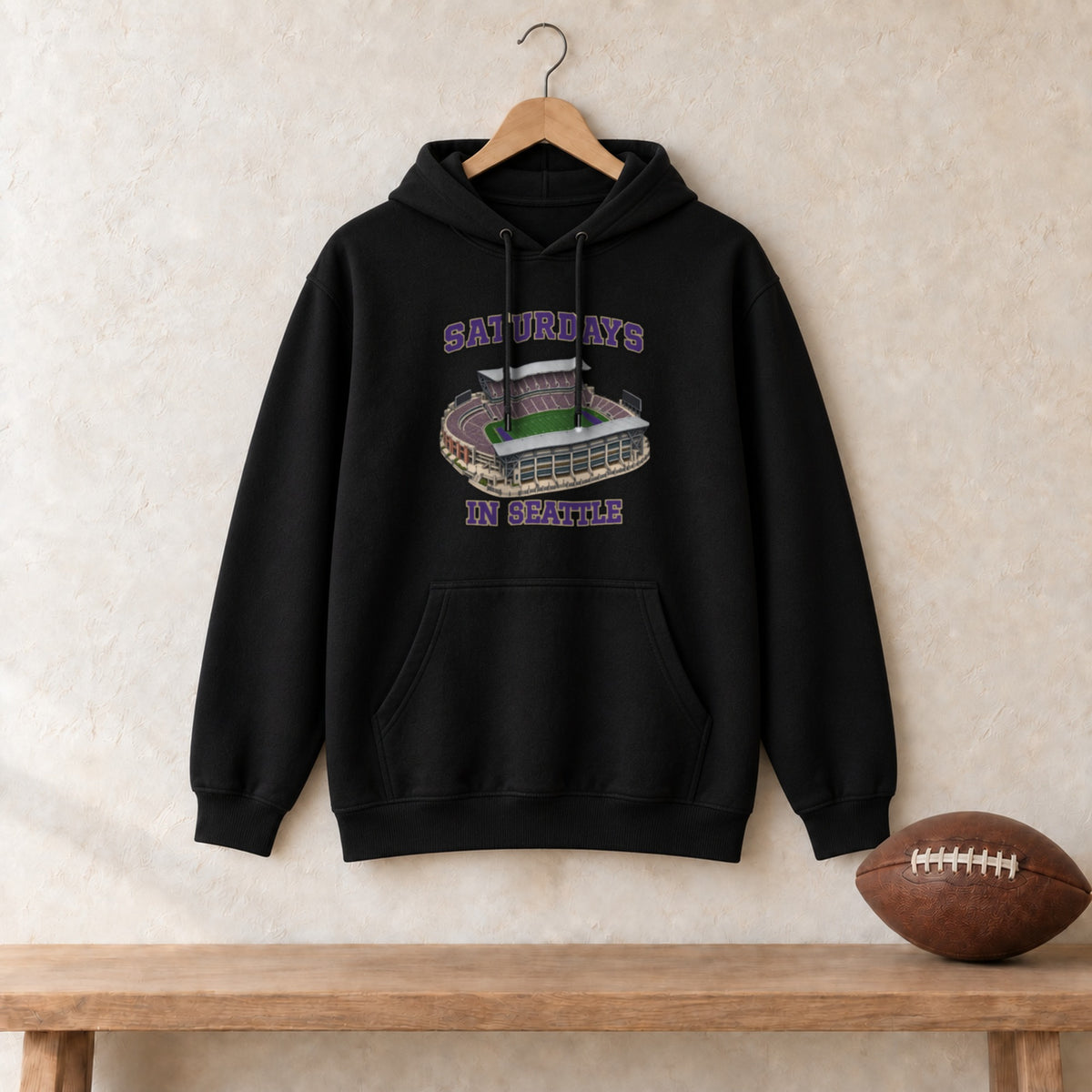 Color Black, Saturdays in Seattle Unisex Heavy Blend Hoodie in black