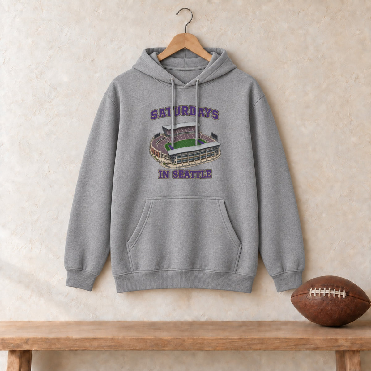 Color Sport Grey, Saturdays in Seattle Unisex Heavy Blend Hoodie in sport grey
