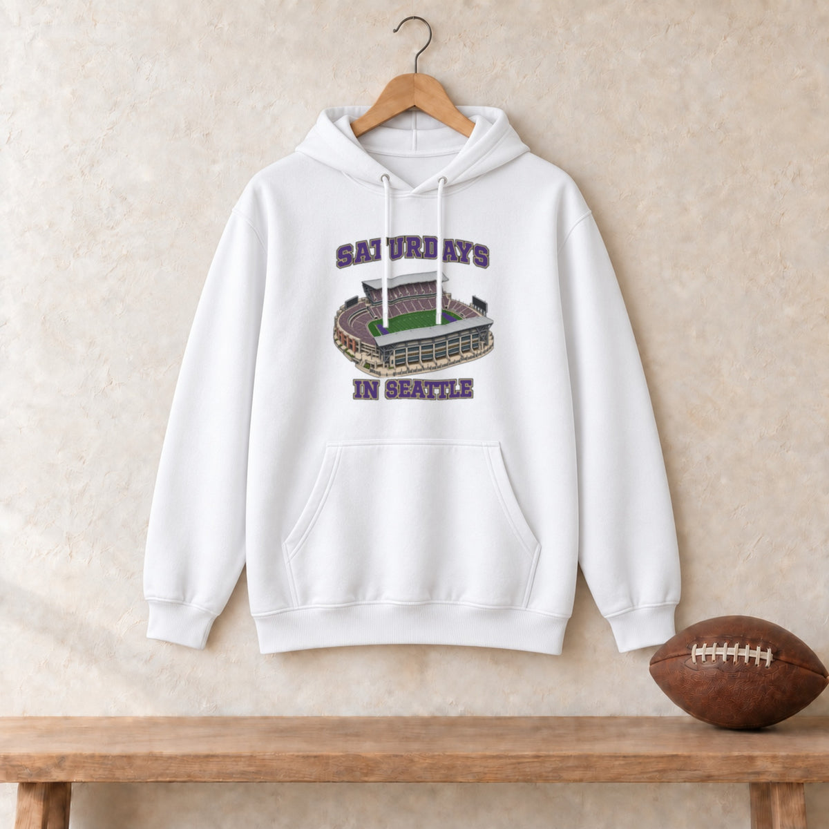 Color White, Saturdays in Seattle Unisex Heavy Blend Hoodie in white