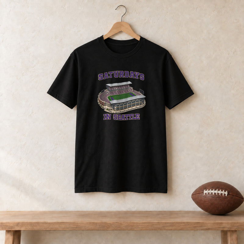 Color Black, Saturdays in Seattle Unisex Classic Tee in black