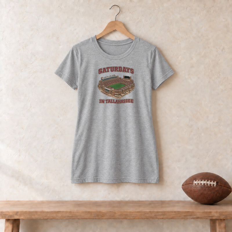 Color Athletic Heather, Saturdays in Tallahassee Women's Relaxed T-Shirt in athletic heather