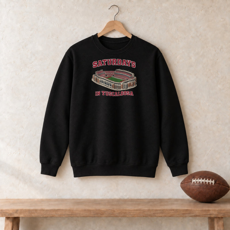 Color Black, Saturdays in Tuscaloosa Unisex Crew Neck Sweatshirt in black