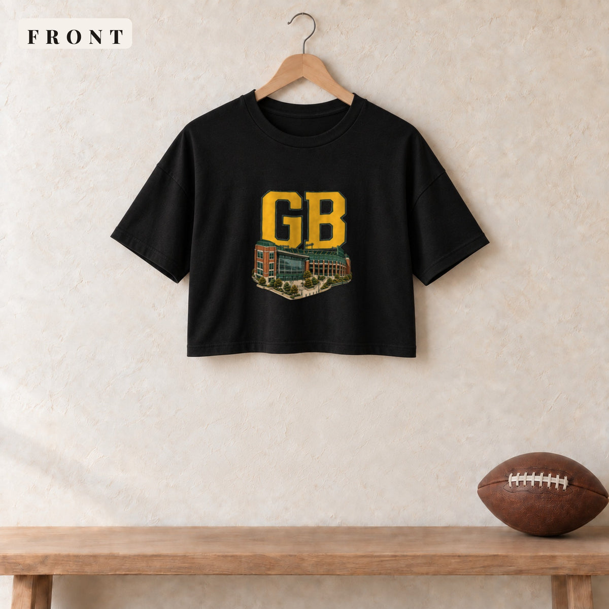 Women's Crop Tee · Black · front · Green Bay Home Field Advantage women's crop tee in black