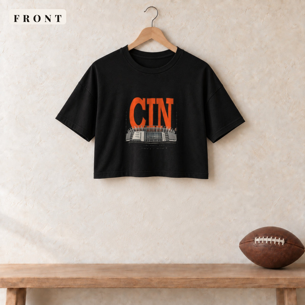 Women's Crop Tee · Black · front · Cincinnati Blueprint City women's crop tee in black