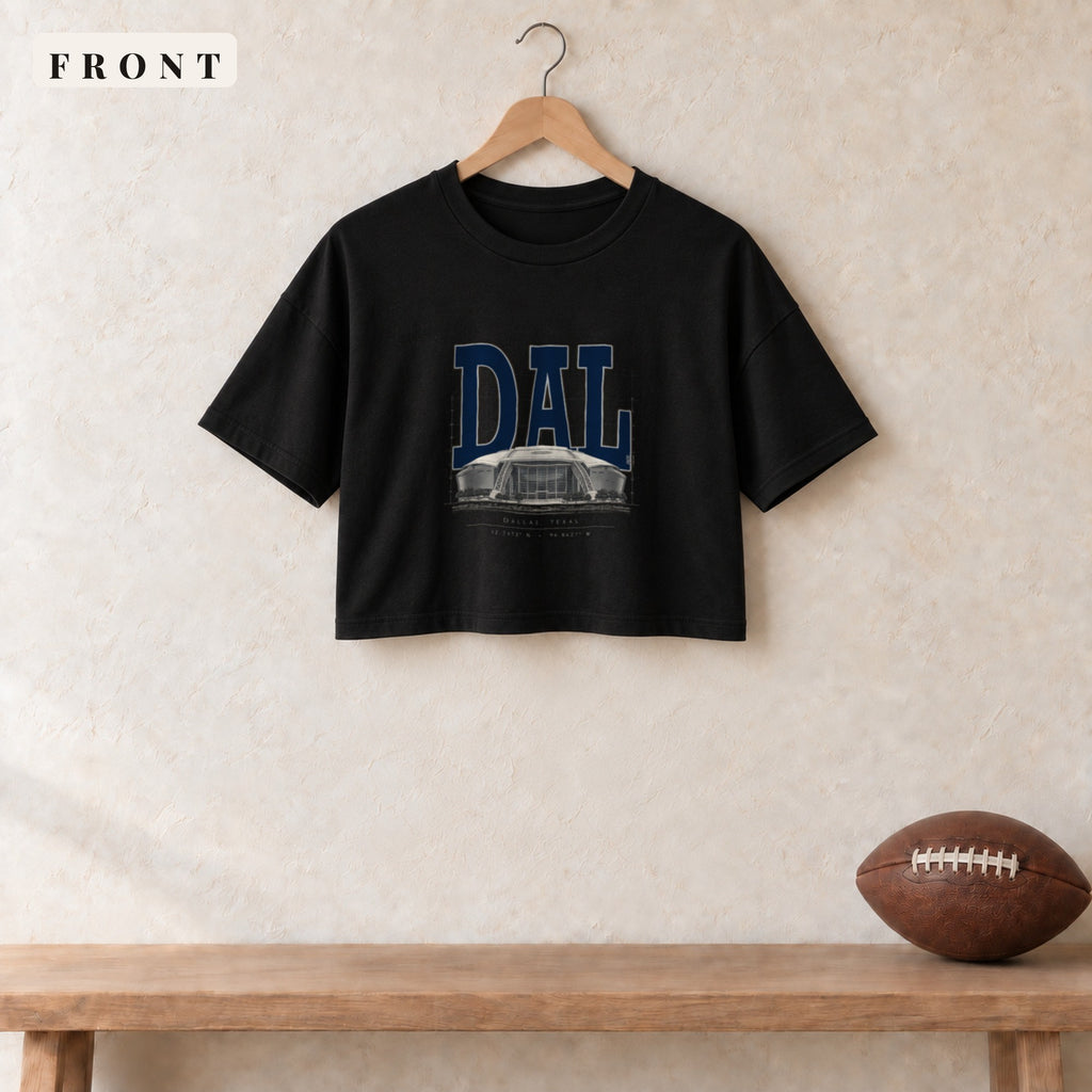 Women's Crop Tee · Black · front · Dallas Blueprint City women's crop tee in black