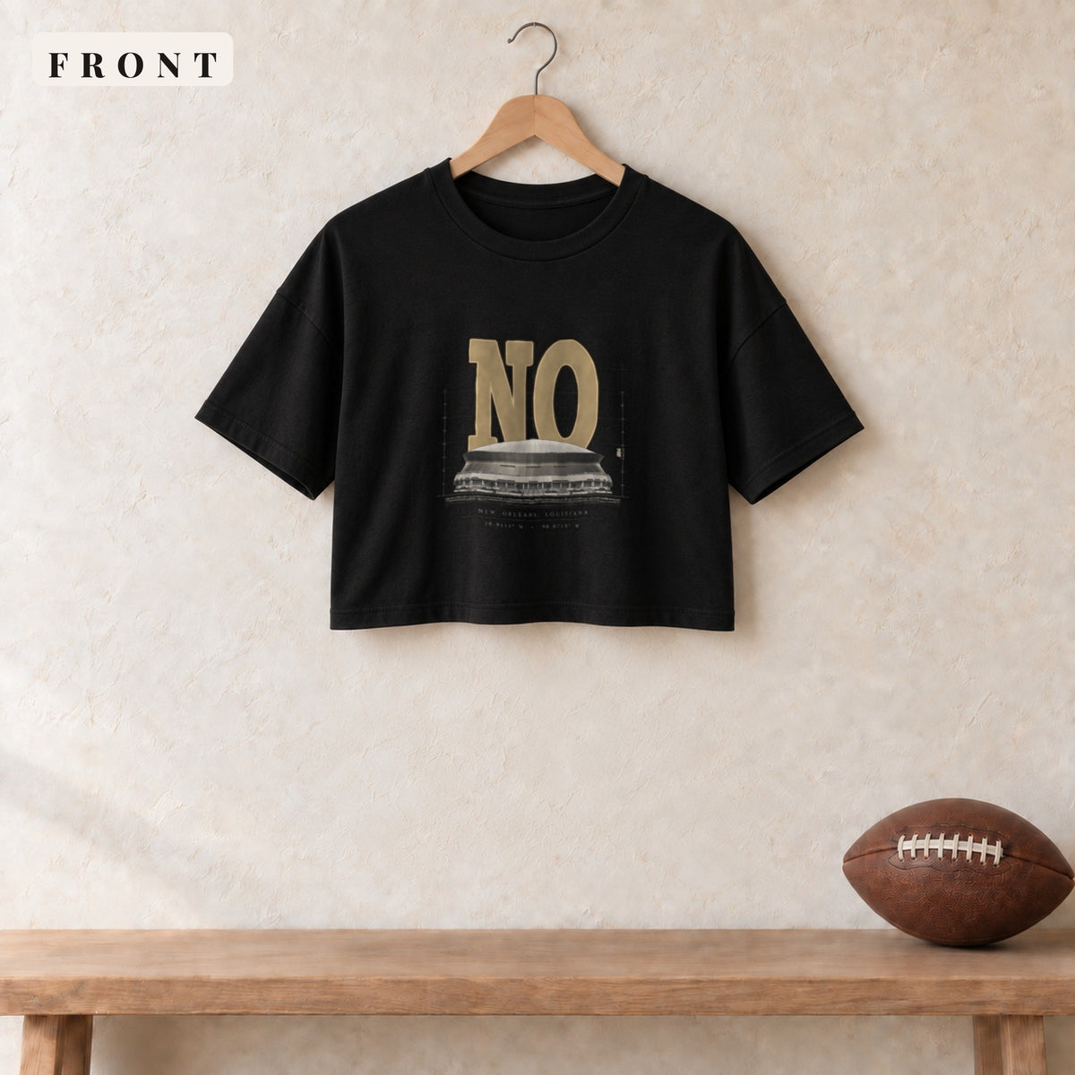 Women's Crop Tee · Black · front · New Orleans Blueprint City women's crop tee in black