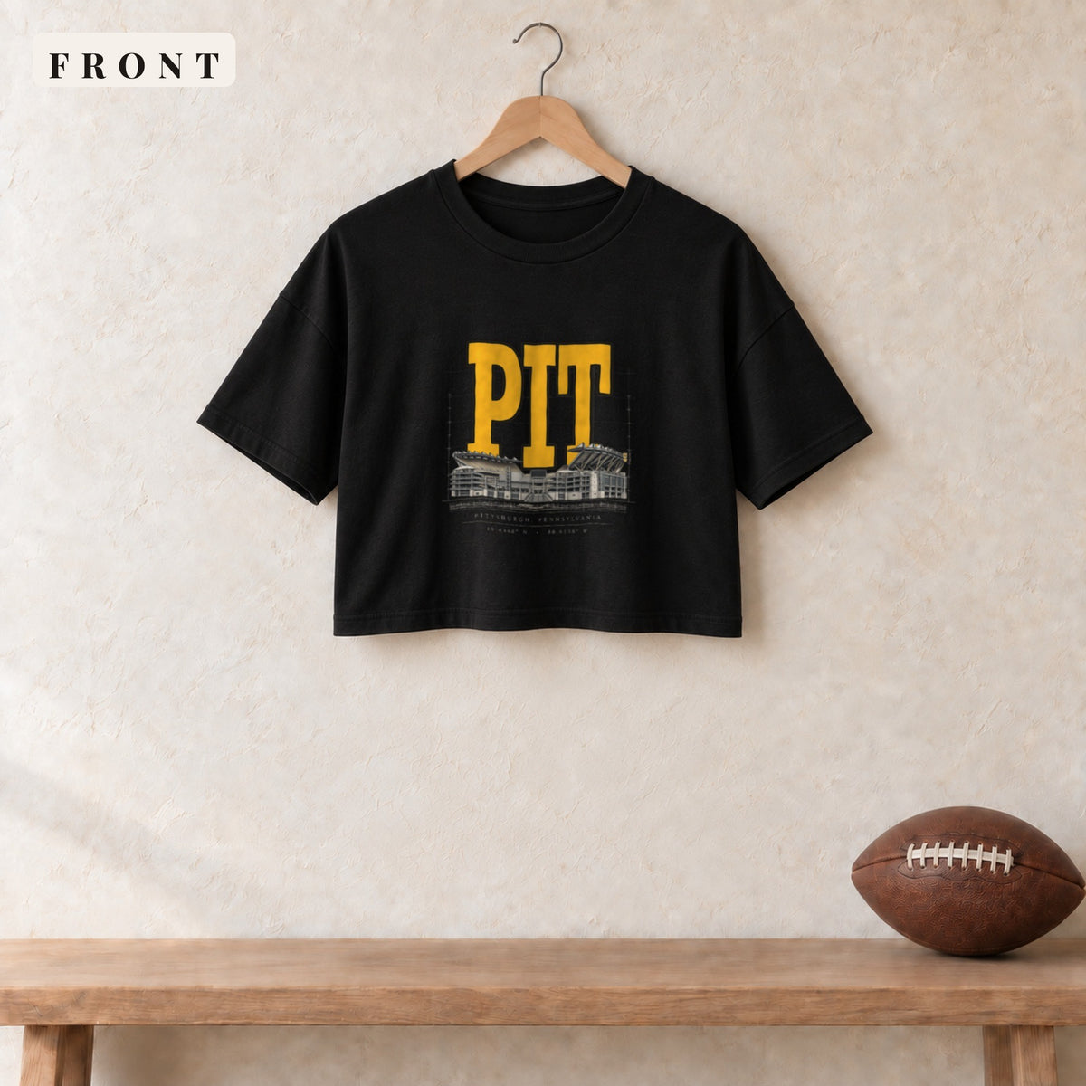 Women's Crop Tee · Black · front · Pittsburgh Blueprint City women's crop tee in black