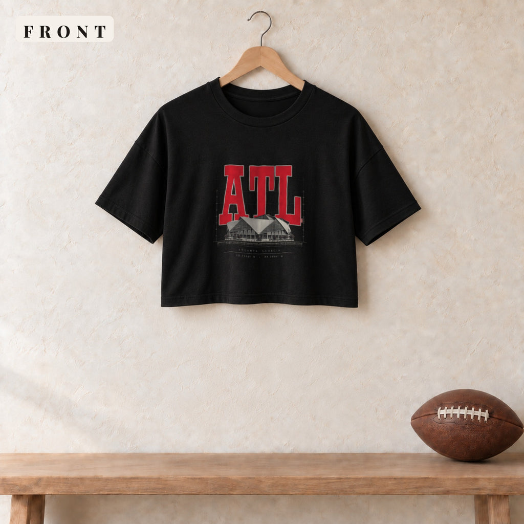 Women's Crop Tee · Black · front · Atlanta Blueprint City women's crop tee in black