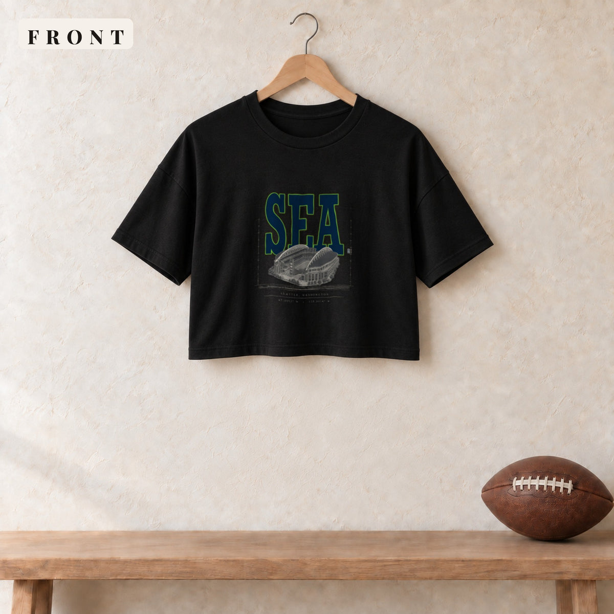 Women's Crop Tee · Black · front · Seattle Blueprint City women's crop tee in black
