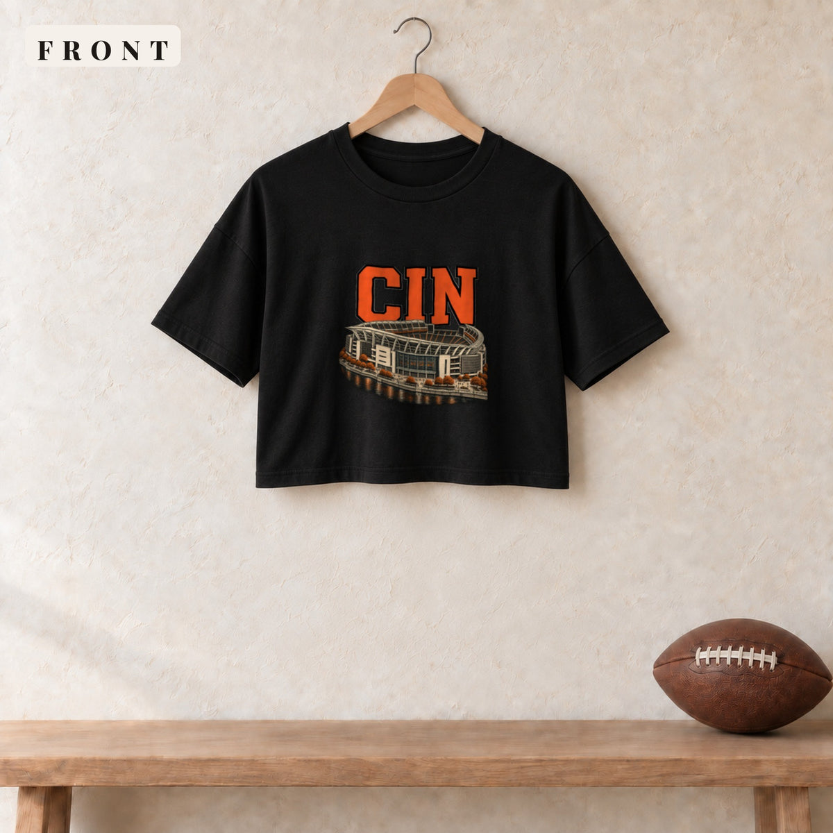 Women's Crop Tee · Black · front · Cincinnati Home Field Advantage women's crop tee in black